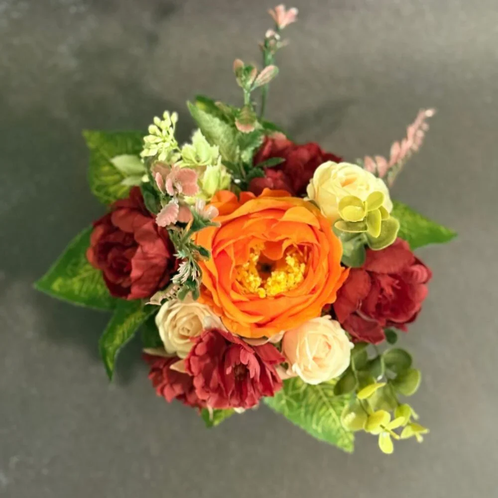 Fall Faux Floral Arrangement in Rustic Wooden Box – Home or Office Decor
